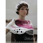 Mini-poncho femme blanc et rose en feutre artisanal "Aquarelle"