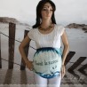 Ceinture de grossesse soie et feutre, bleue et blanche - Souvenir de vacances
