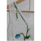 Top femme blanc, turquoise et vert, en feutre artisanal, coton et soie "Les dentelles d'Amatchi..."