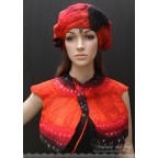 Col-châle femme noire, rouge, orange en feutre artisanal et soie "Aurore"