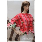 Top  femme feutre,  soie et coton rose, saumon et vert "Balade provençale"