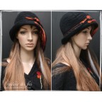 Chapeau femme noir, rouge, orange, rose... en feutre artisanal et soie "Fairy butterfly"