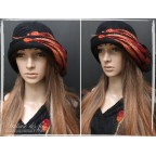Chapeau femme noir, rouge, orange, rose... en feutre artisanal et soie "Fairy butterfly"