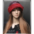 Chapeau femme bordeaux, rouge et noir... en feutre artisanal et soie "Séraphine"