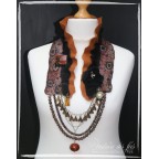 Col'y&perles caramel, noir et turquoise en feutre artisanal, soie et perles "Rêverie"