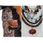Col'y&perles caramel, noir et turquoise en feutre artisanal, soie et perles "Rêverie"