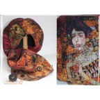 Béret femme ocre, rouge et noir en feutre artisanal et soie "Une aventure avec Klimt"