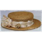 Broche pic à chapeau fleur, beige et verte en soie peinte à la main "Opale"