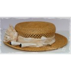 Broches pics à chapeau fleur, blanc et noir en soie feutre "Inséparables Beline"