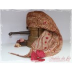Béret long asymétrique femme beige, caramel et rose en feutre artisanal et soie "Mariaxuri" 