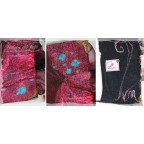 Petit sac à livre en feutre et soie, bordeaux, rouge, rose, bleu et noir "Sakabook M. Duras""