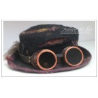 Chapeau steampunk noir, rose et ocre en feutre artisanal  "Betsie"