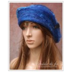 Chapeau femme bleu et turquoise en feutre artisanal et soie teint main "Eänwen" 