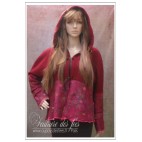 Veste femme à capuche bordeaux, rose et vert en feutre artisanal, laine bouillie et soie "Daenara..."