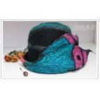 Chapeau femme noir, turquoise, rose... en feutre artisanal et soie " Ilysia" 