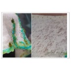 Top over-size blanc cassé et vert en laine maille, laine feutrée et soie « Lichen »