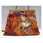 Sac de voyage femme, feutre artisanal,  soie, ocre, rouge, orange, noir "Week-end avec Klimt..." 