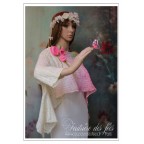 Top oversize femme rose, blanc et vert en feutre artisanal et soie "Flowering"