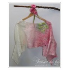Top oversize femme rose, blanc et vert en feutre artisanal et soie "Flowering"